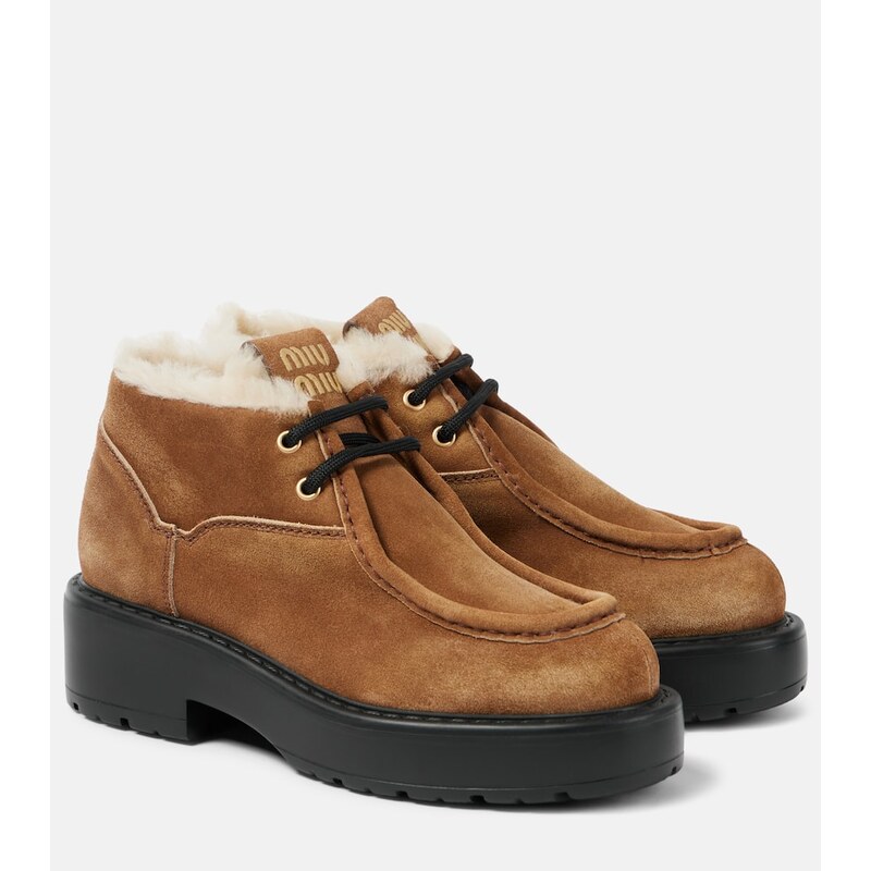 Miu Miu Chunky shearling-trimmed leather flats