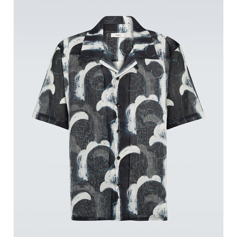 Commas Printed cotton voile bowling shirt
