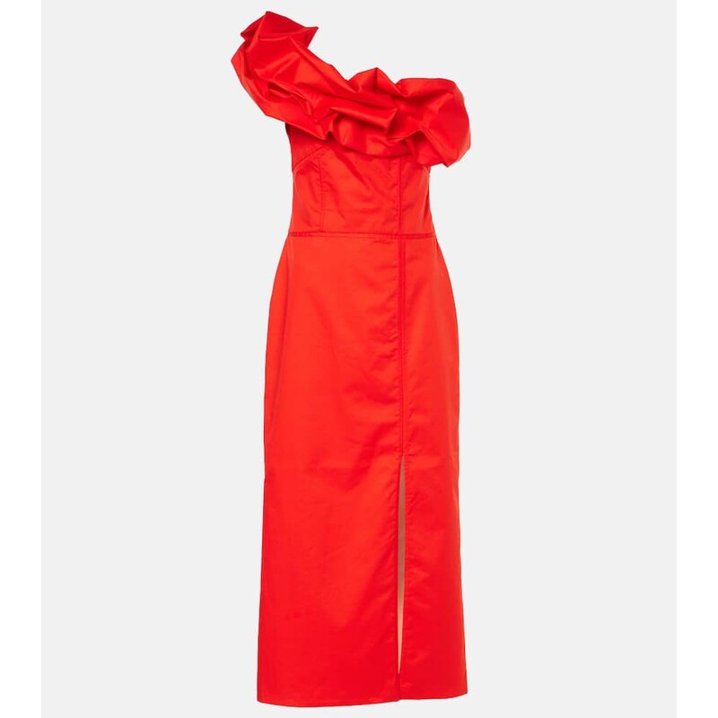 Johanna Ortiz Ruffled one-shoulder poplin gown