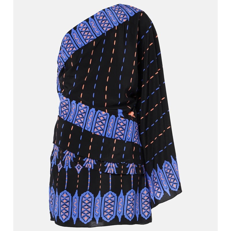 Johanna Ortiz Printed one-shoulder silk minidress