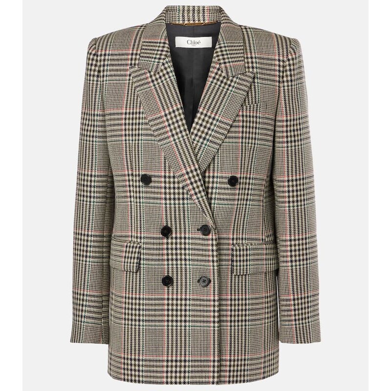 Chloé Double-breasted checked wool blazer