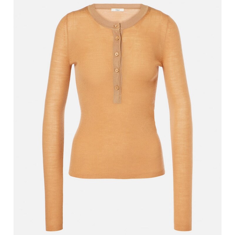 Chloé Ribbed-knit wool Henley shirt