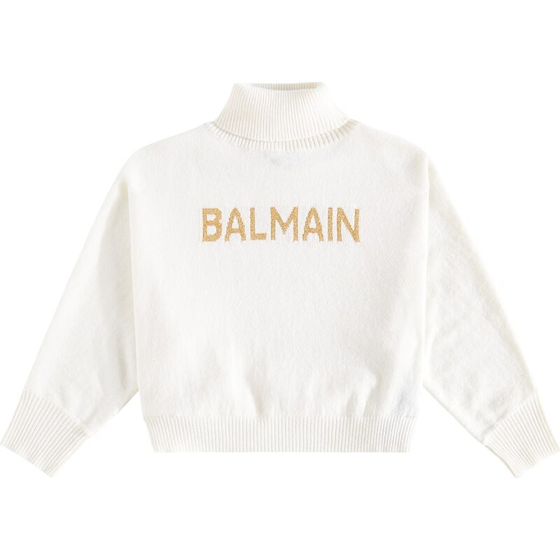 Balmain Kids Logo wool and cashmere-blend turtleneck top