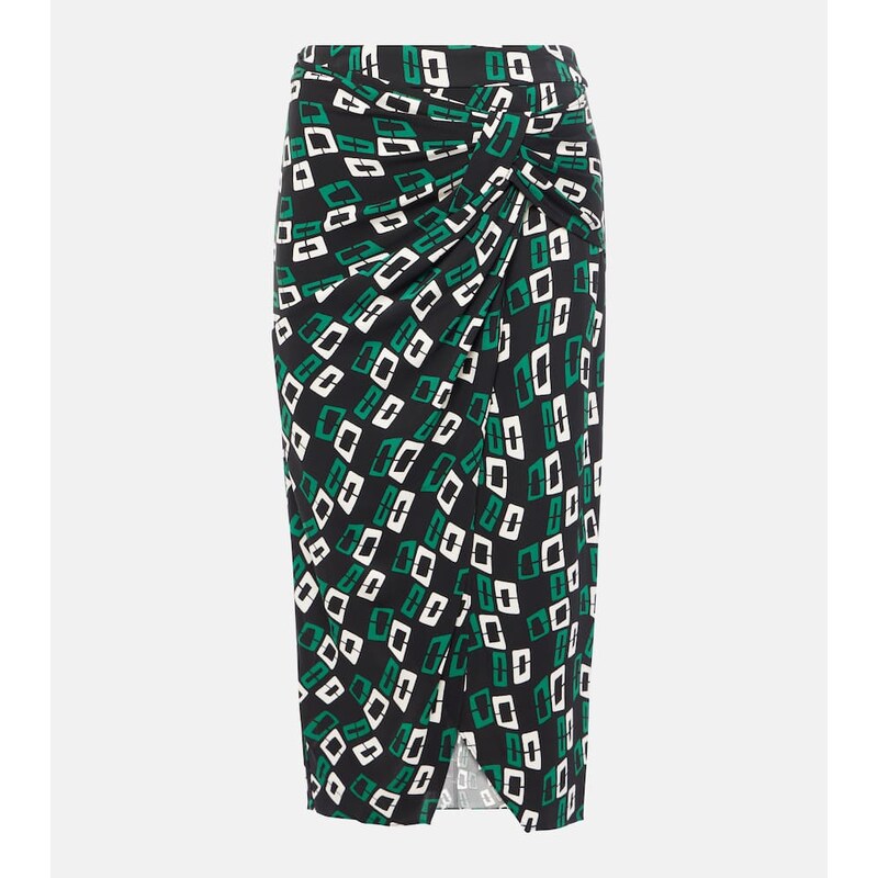 Diane von Furstenberg Willow printed ruched midi skirt
