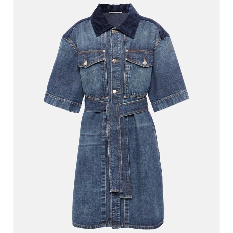Stella McCartney Corduroy-trimmed denim minidress