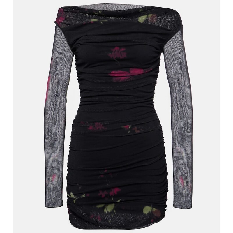 Blumarine Floral ruched mesh minidress
