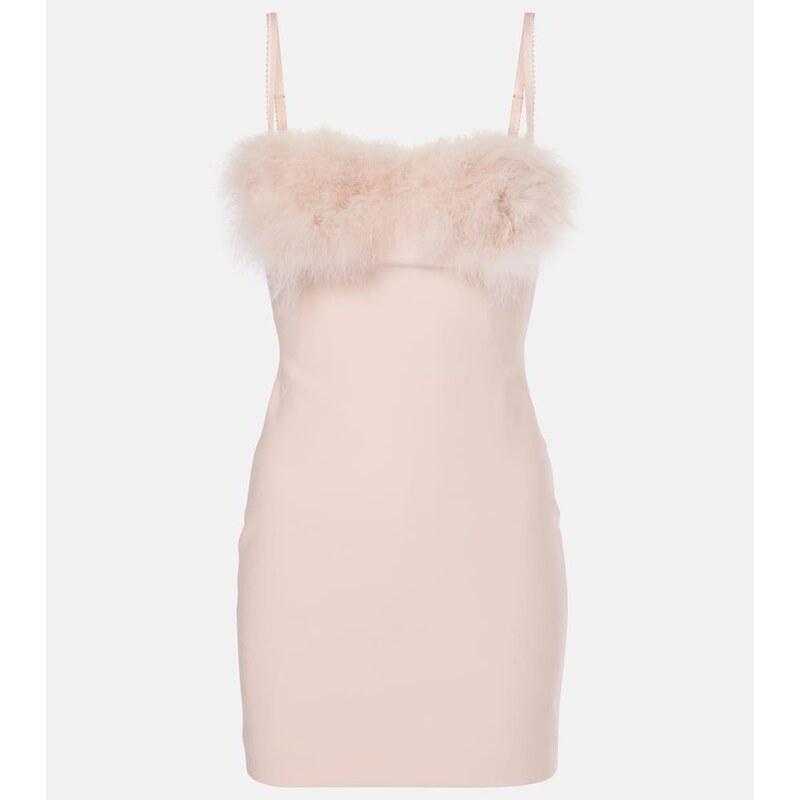 Blumarine Feather-trimmed jersey minidress