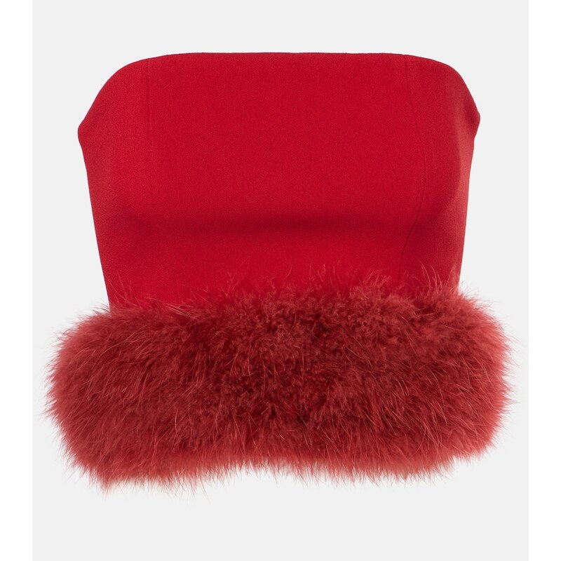 Blumarine Feather-trimmed crÃªpe crop top