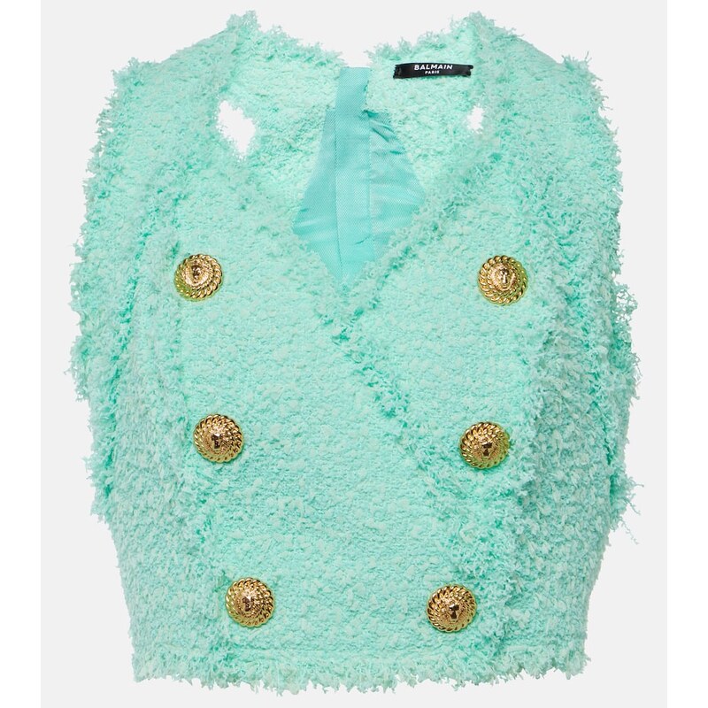 Krátké topy Balmain Tweed top v barvě Menthe