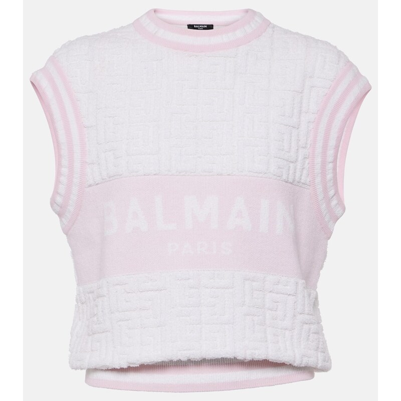 Balmain Monogram wool and cotton-blend knitted top