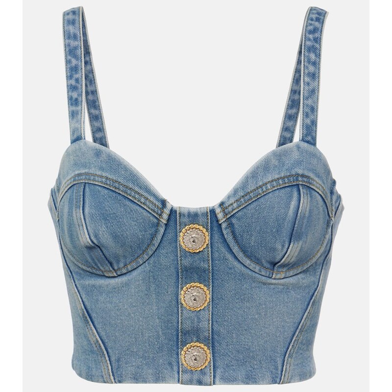 Balmain Cropped denim bustier