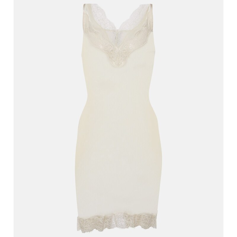 Saint Laurent Lace-trimmed silk minidress