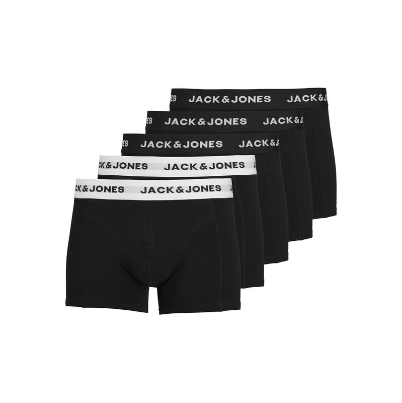 Jack & Jones 5 pack trunks in black with multi waistbands