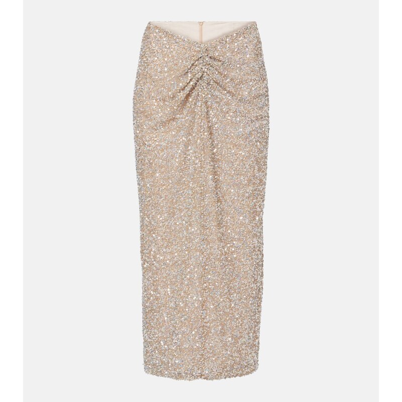 Costarellos Zuri ruched sequined midi skirt