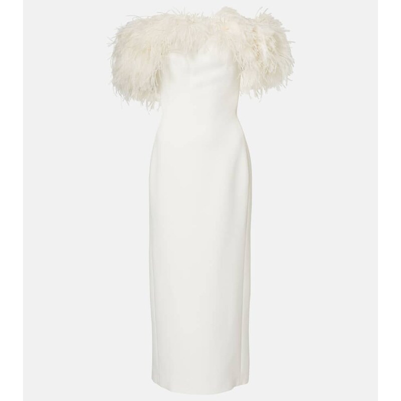 David Koma Bridal feather-trimmed midi dress