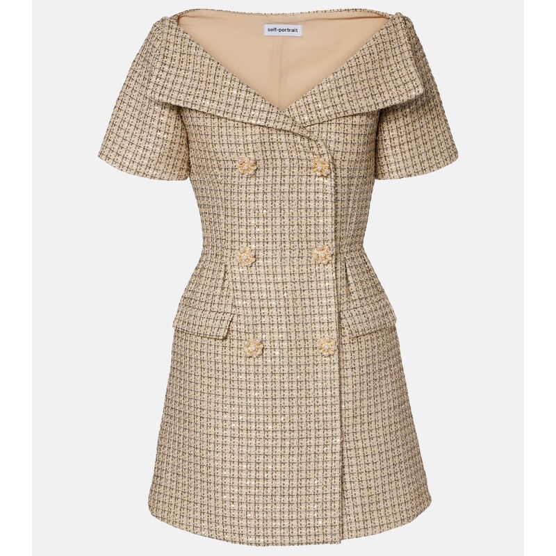 Self-Portrait Off-shoulder bouclÃ minidress