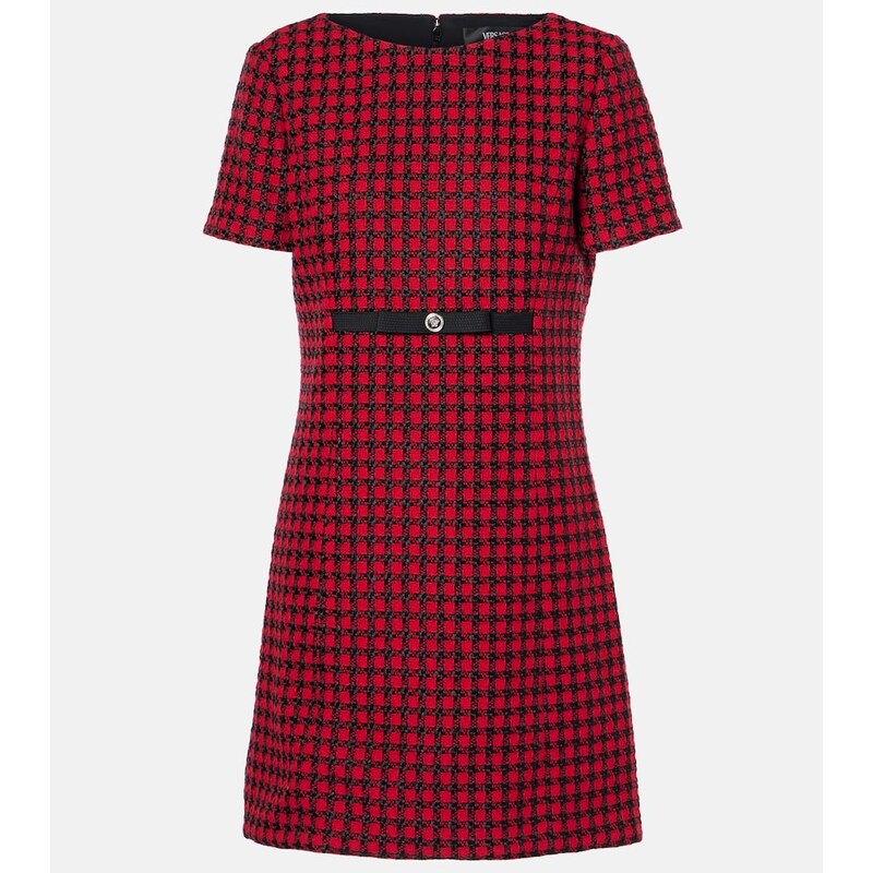 Versace Checked wool-blend tweed mini dress