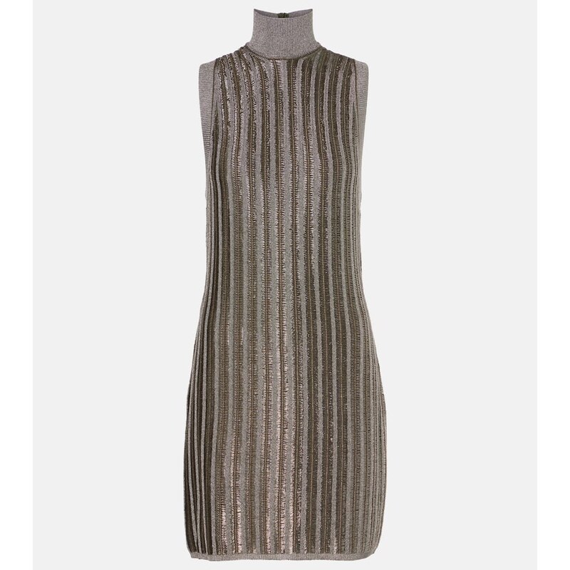 Tom Ford Šaty z mixu vlny ve farbě Metallic Olive