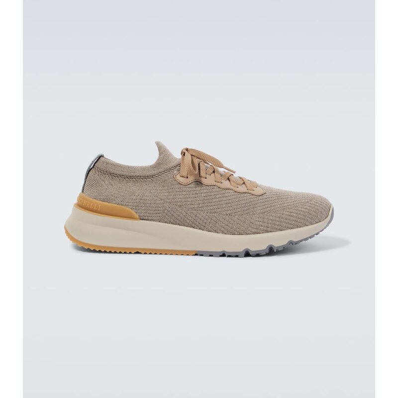 Pánské Brunello Cucinelli Knit tenisky v stříbrném odstínu