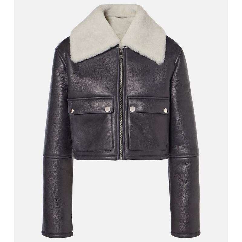 Dolce&Gabbana Shearling-trimmed cropped leather jacket