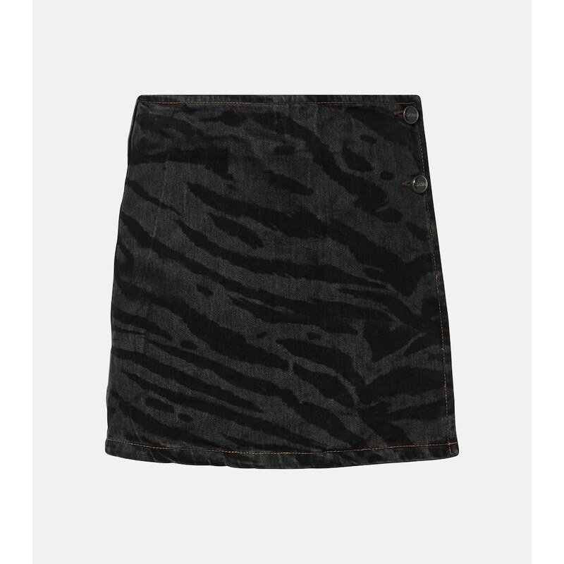 Ganni High-rise denim wrap skirt