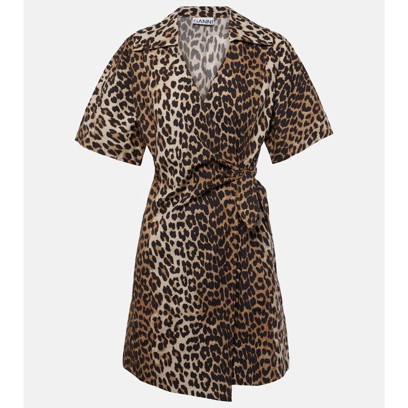 Ganni Leopard-print cotton wrap dress