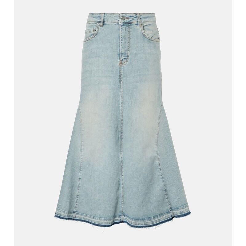 Ganni High-rise denim midi skirt