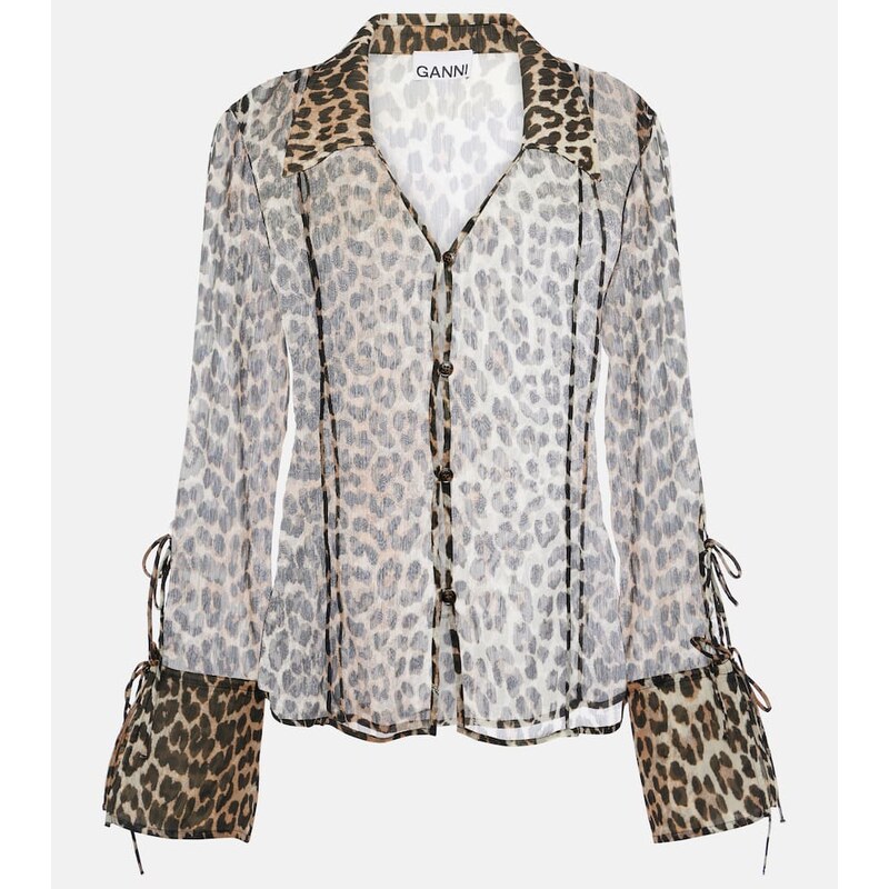 Ganni Leopard-print chiffon shirt