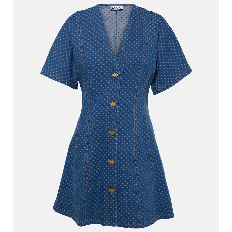 Ganni Polka-dot denim minidress