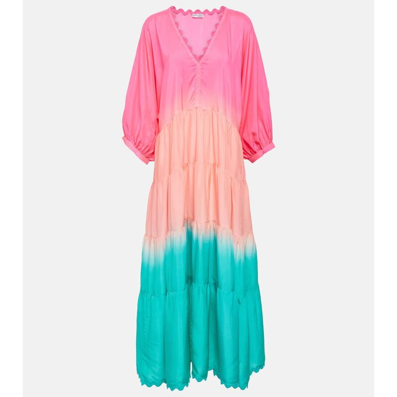 Juliet Dunn Colorblocked tiered silk maxi dress