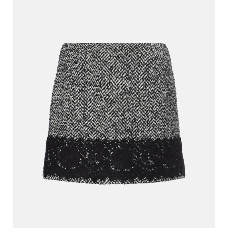Dolce&Gabbana Lace-trimmed tweed miniskirt