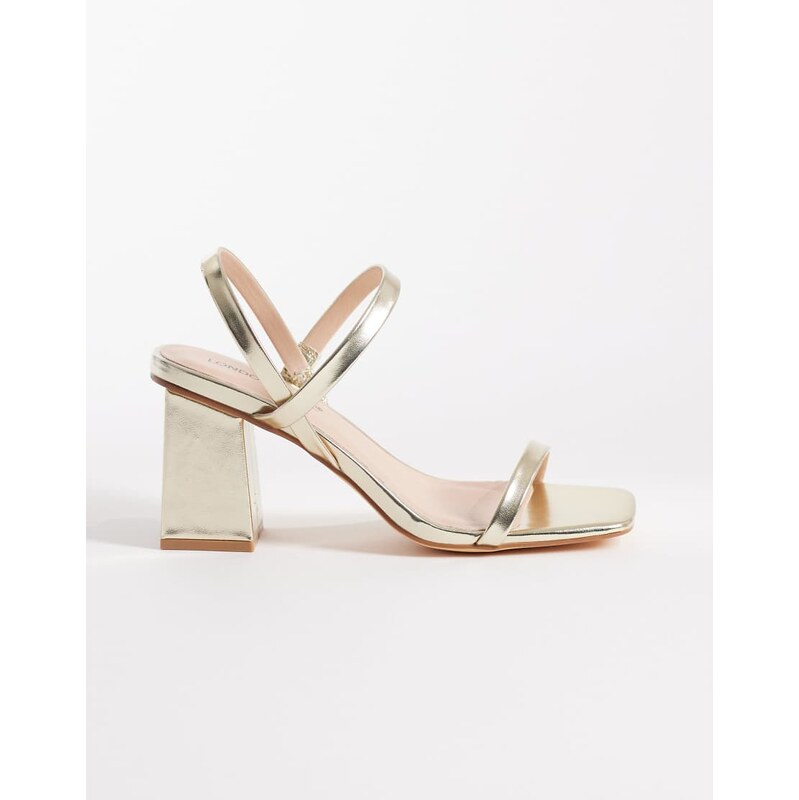 London Rebel Ash strappy mid block heeled sandals in gold 115517913