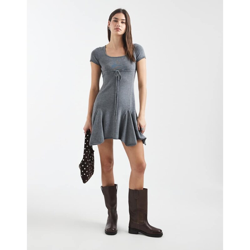 Daisy Street knit asymmetric mini dress in grey 114688052