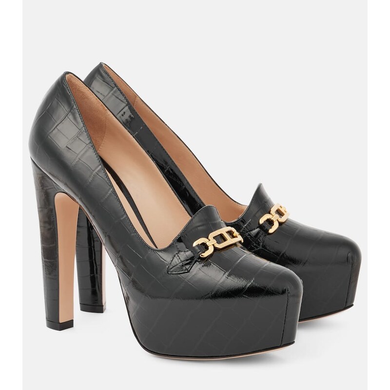 Tom Ford Croc-effect patent leather platform pumps