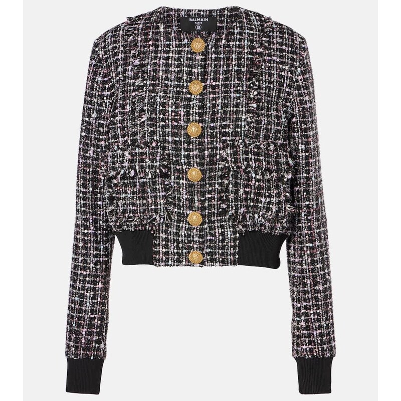 Dámský bomber Balmain z tweedu, černá barva