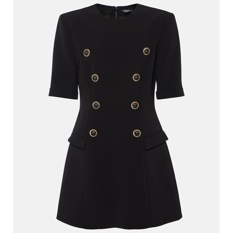 Balmain Crêpe minidress v barvě černá s palladium ocelovými prvkami