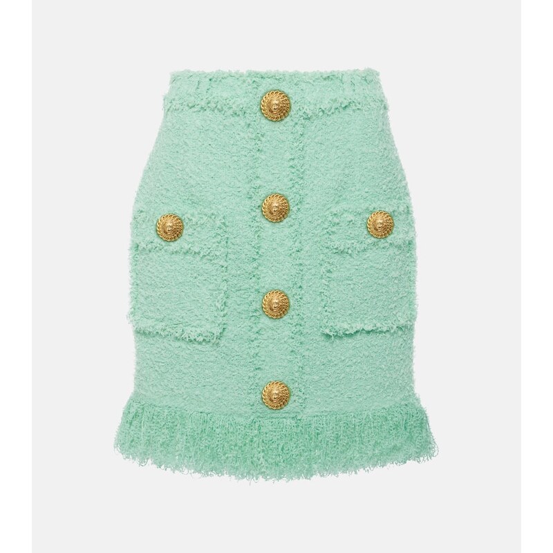 Balmain Fringed tweed miniskirt