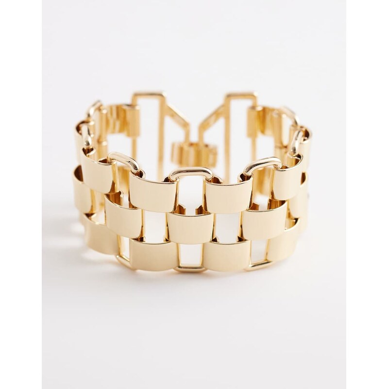 ASOS DESIGN large watch-strap style bracelet in gold tone 113338828