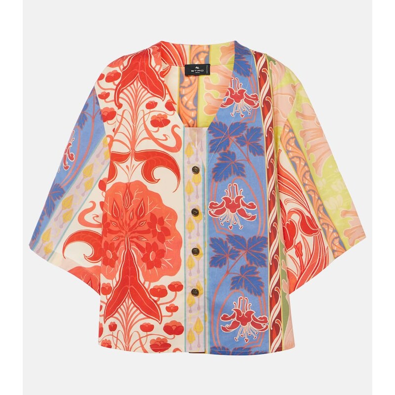 Etro Printed oversized cotton-blend shirt