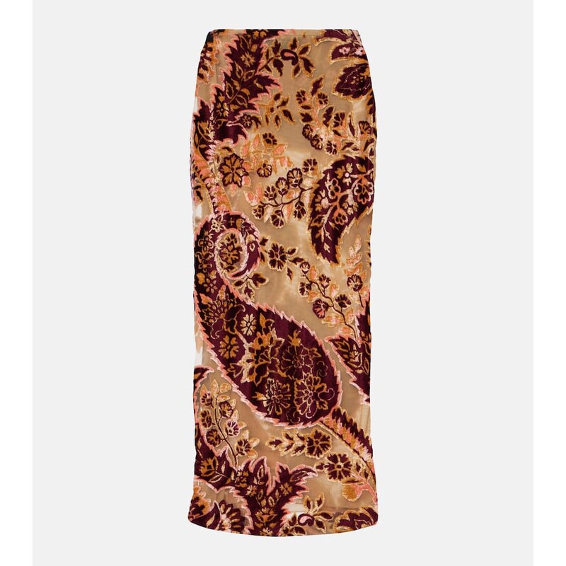 Etro Paisley jacquard velvet midi skirt