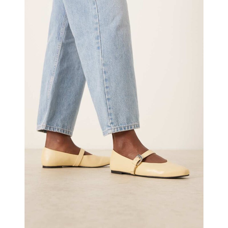 ASOS DESIGN Leah mary jane ballets in butter yellow