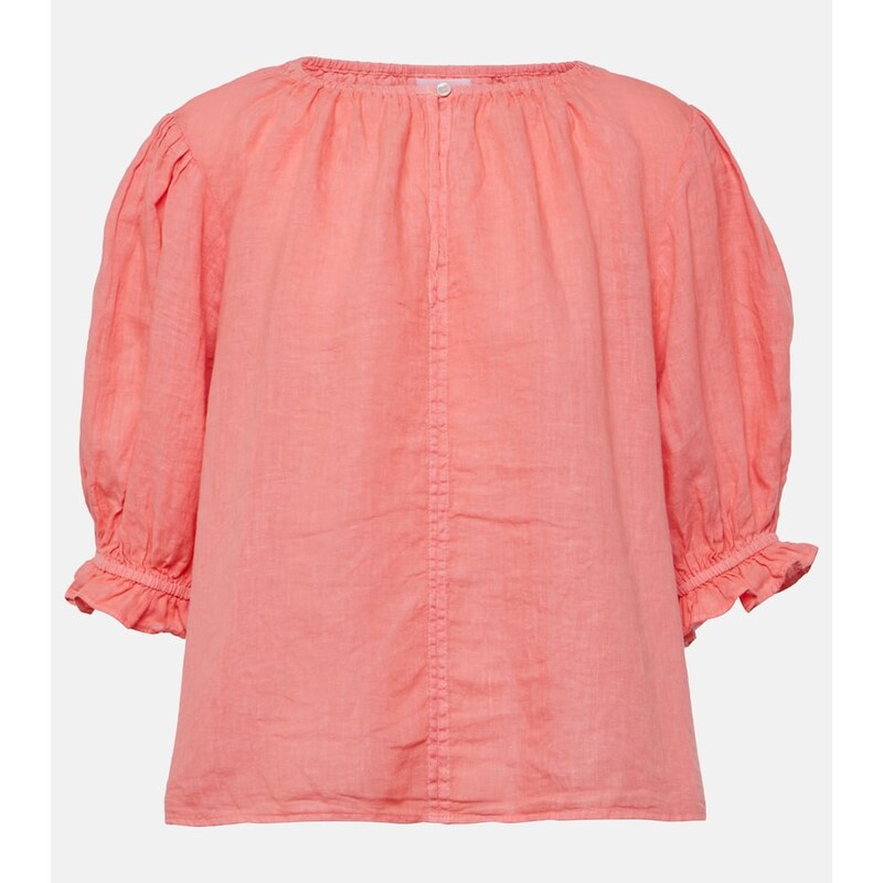 Velvet Puff-sleeve linen top