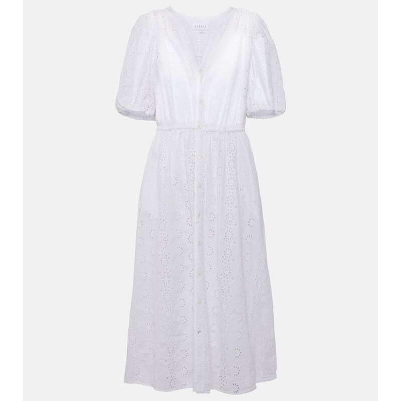 Velvet Broderie anglaise cotton midi dress