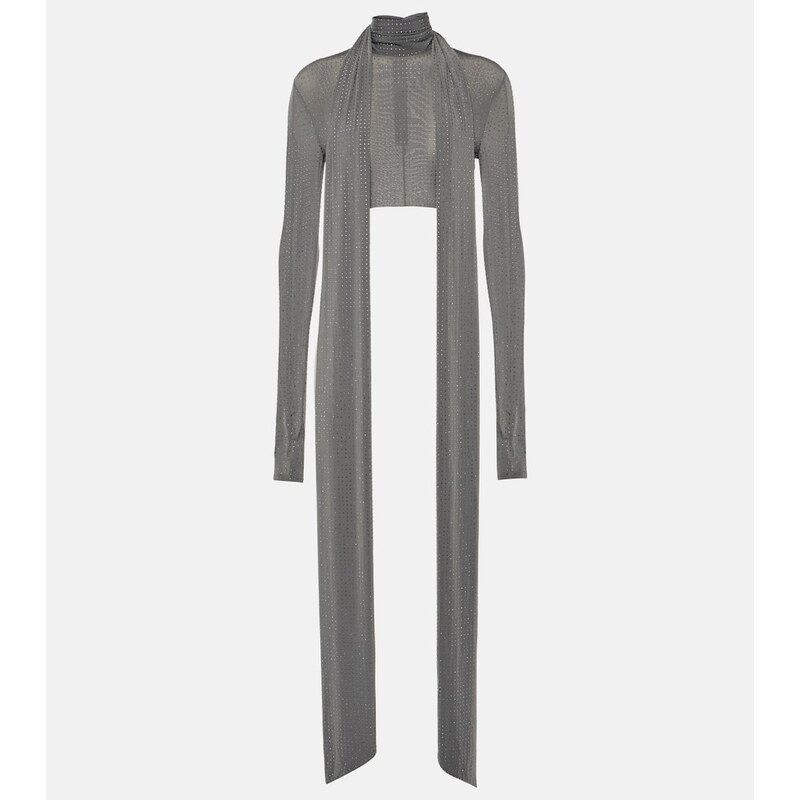 Alex Perry Scarf-detail embellished jersey crop top