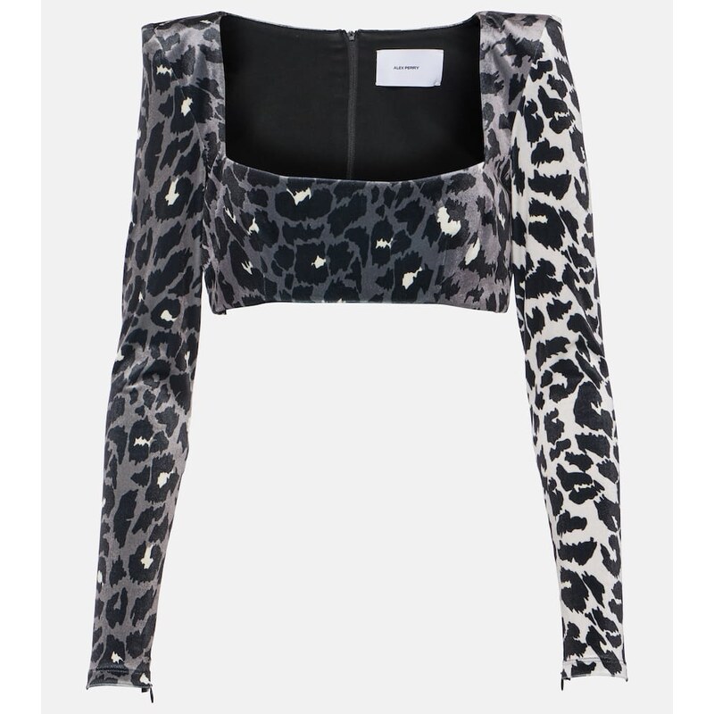 Alex Perry Leopard-print velvet crop top