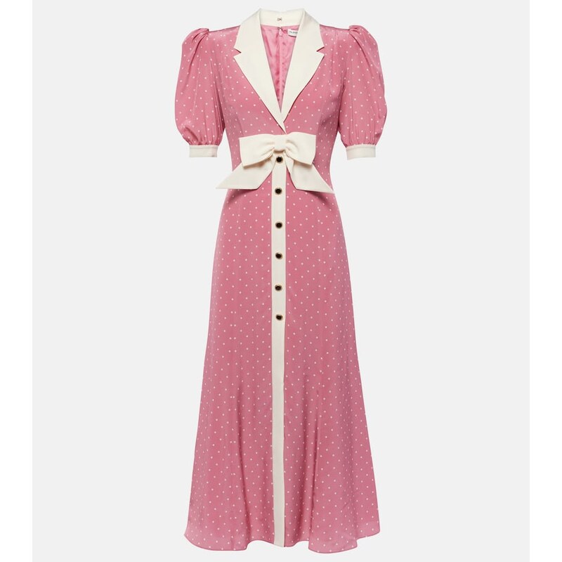 Alessandra Rich Bow-detail polka-dot silk maxi dress