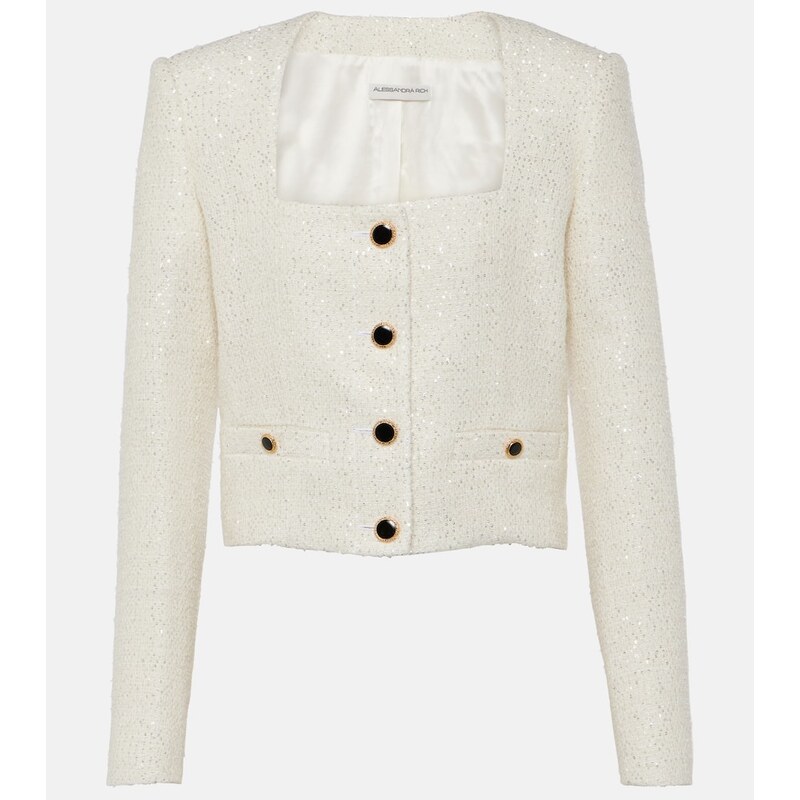 Alessandra Rich Sequined tweed saka v barvě panna