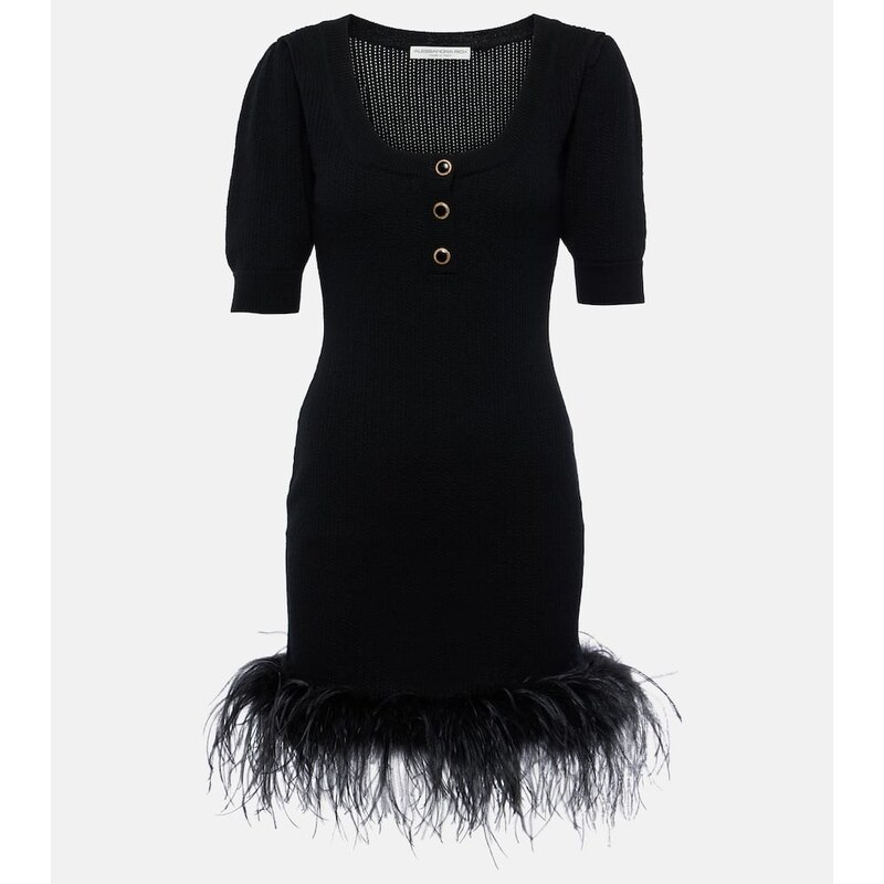 Alessandra Rich Feather-trimmed wool minidress