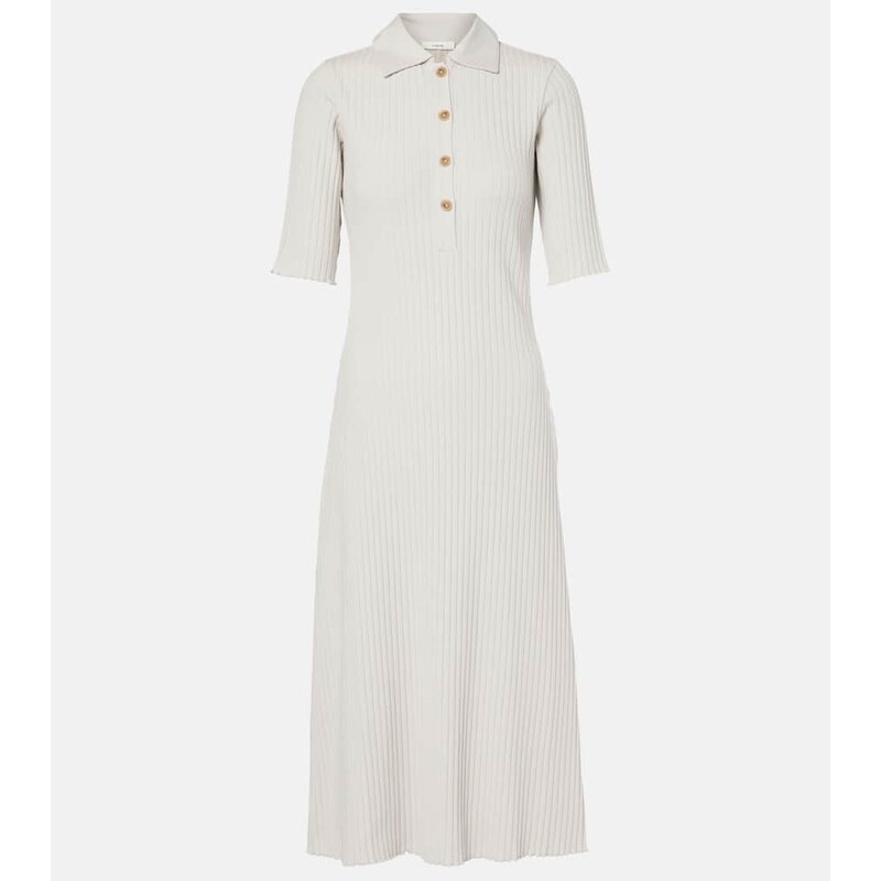 Vince Ribbed-knit cotton-blend polo dress