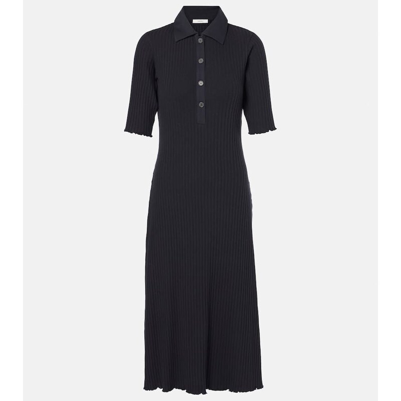 Vince Ribbed-knit cotton-blend polo dress